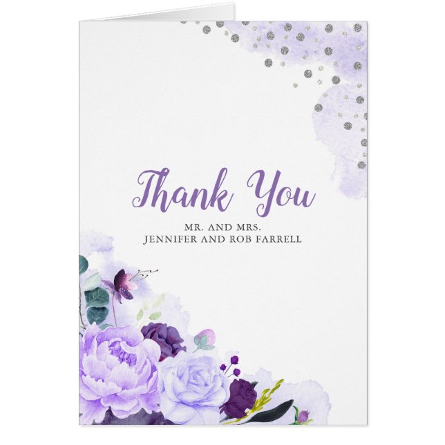 Purple Floral Wedding Thank You (Front)