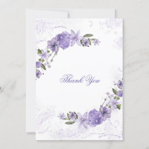 Purple Floral Wedding Thank You Card