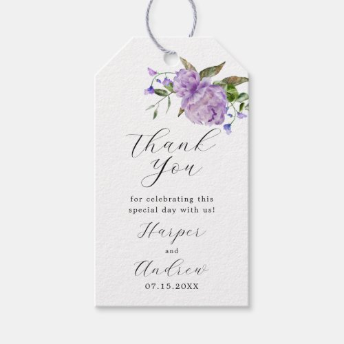 Purple Floral Wedding Thank You  Gift Tags