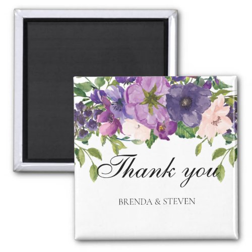 Purple Floral Wedding Thank You  Magnet