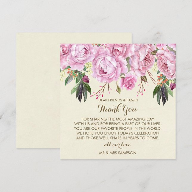purple floral wedding thank you reception card (Front/Back)