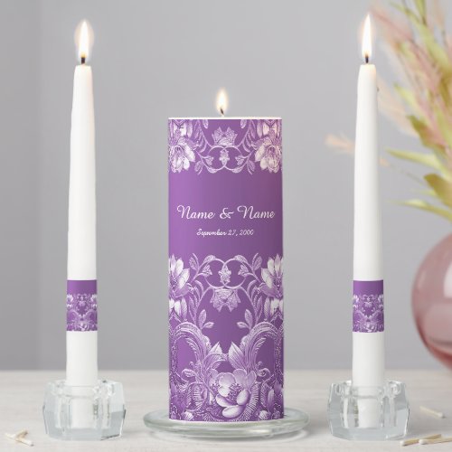 Purple Floral Wedding Unity Candle Set