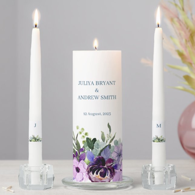 Purple floral wedding  unity candle set (In Situ)