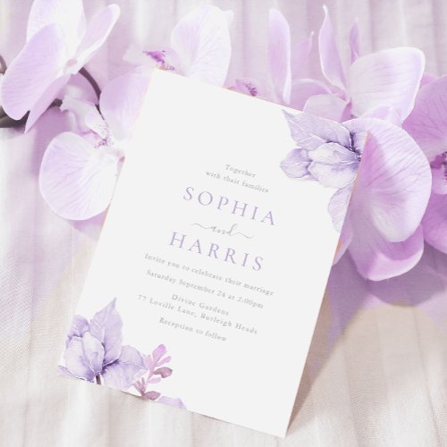 Purple Floral Wedding Watercolor Stunning  Invitation