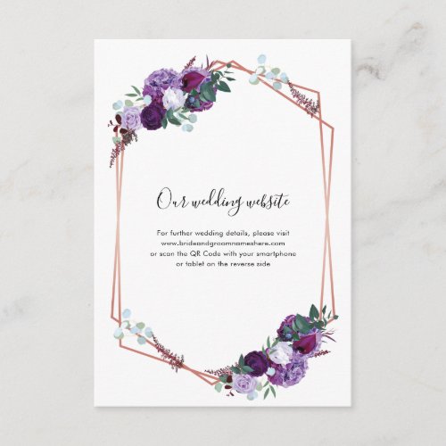 Purple Floral Wedding Website QR Code Enclosure Card