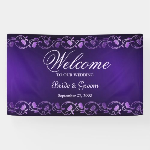 Purple Floral Wedding Welcome Banner