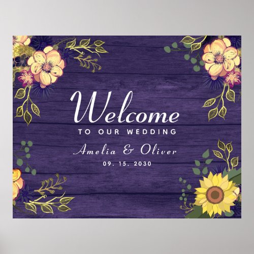 Purple Floral Wedding Welcome Poster