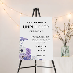Purple Floral Welcome Unplugged Wedding Sign