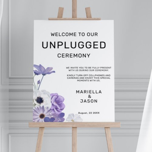 Purple Floral Welcome Unplugged Wedding Sign