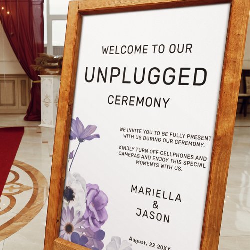 Purple Floral Welcome Unplugged Wedding Sign