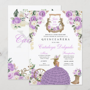 Purple Floral Western Mariachi Charro Quinceañera Invitation