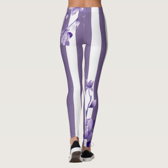 Purple Floral White Leggings  (Back)