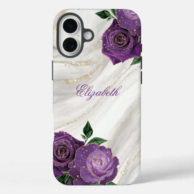 Purple Floral White Marble Case-Mate iPhone Case (Back)