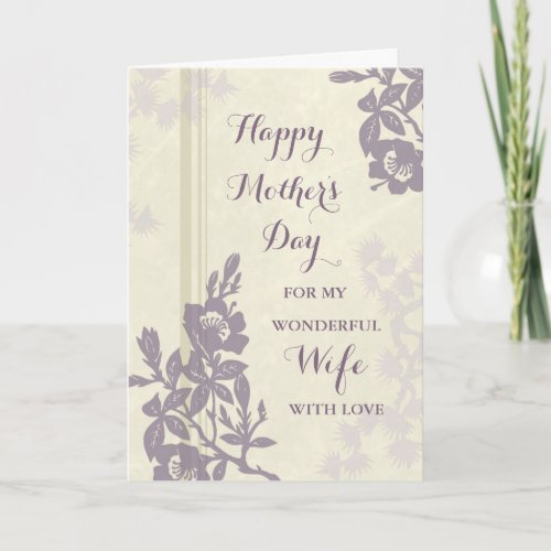 Purple Floral Wife Happy Mothers Day Card