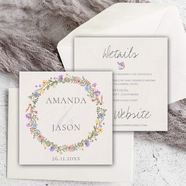  Purple Floral Wildflower Wreath Wedding Details Enclosure Card (Creator Uploaded)
