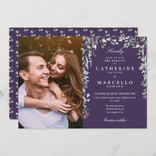 Purple Floral Wildflowers Cascade Photo Wedding Invitation