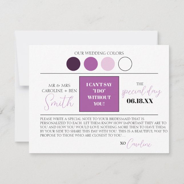 Purple Floral Will You Be My Bridesmaid Card (Back)
