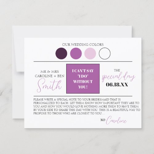 Purple Floral Will You Be My Bridesmaid Card