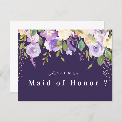 purple floral will you be my Maid of Honor card | Zazzle