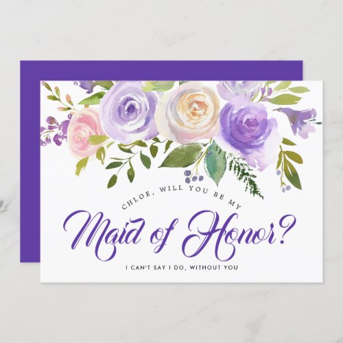 Purple Floral Will You be My Maid of Honor Card