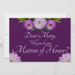 Purple Floral Will You Be My Matron of Honor? Invitation
