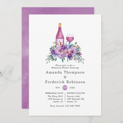 Purple Floral Wine Tasting Rehearsal Dinner Invitation