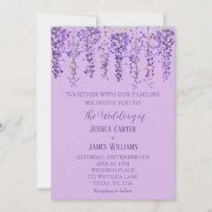 Purple Floral Wisteria Watercolor Lavender Wedding Invitation