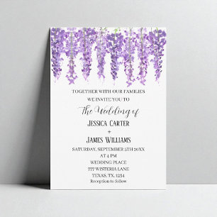 Purple Floral Wisteria Watercolor Lavender Wedding Invitation