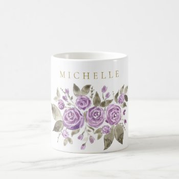 Purple Floral With Name Coffee Mug by MaggieMart at Zazzle