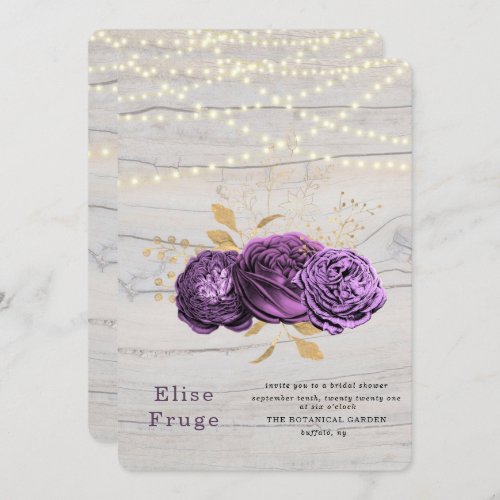 Purple Floral Wood Of String Lights Bridal Shower Invitation