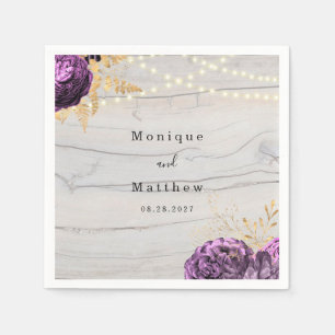 Purple Floral Wood String Of Lights Wedding Napki Napkins