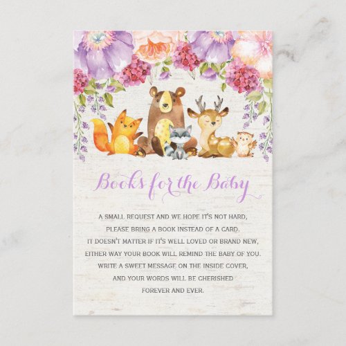 Purple Floral Woodland Forest Animals Book Request Enclosure Card