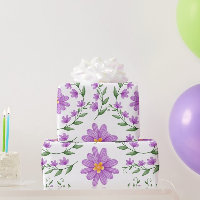 Purple Floral Wrapping Paper (Party Gifts)
