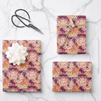 Purple floral wrapping paper sheets
