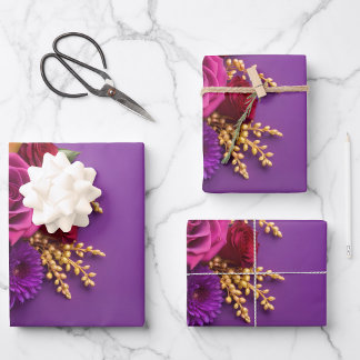 Purple Floral Wrapping Paper Sheets