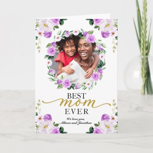 Purple Floral Wreath Best Mom Ever Mothers Day Card