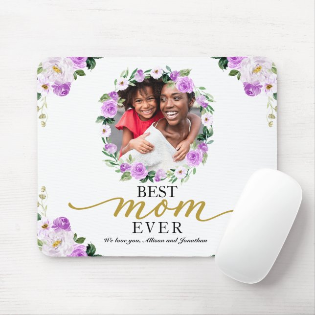 Purple Floral Wreath Best Mom Ever Mothers Day Mouse Pad (With Mouse)