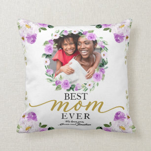 Purple Floral Wreath Best Mom Ever Mothers Day Throw Pillow