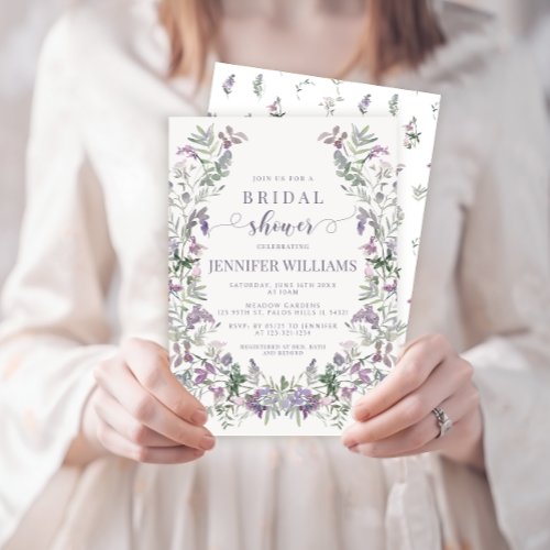 Purple floral wreath bohemian Bridal Shower Invitation