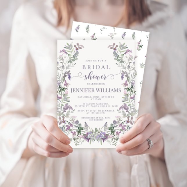 Purple floral wreath bohemian Bridal Shower Invitation (Creator Uploaded)