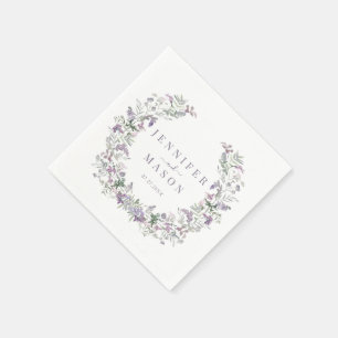 Purple Floral Wreath Bohemian Whimsical Wedding Napkins
