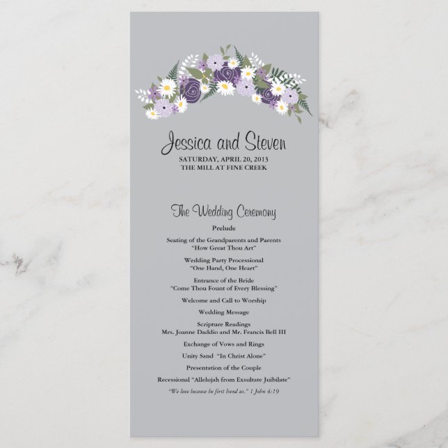 Purple Floral Wreath | Ceremony Progam Program (Front)