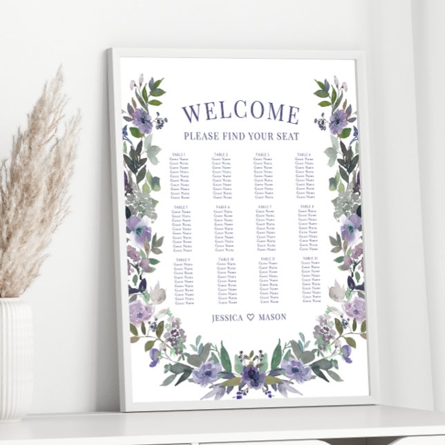Purple Floral Wreath Garden Wedding Seating Chart (Creator Uploaded)