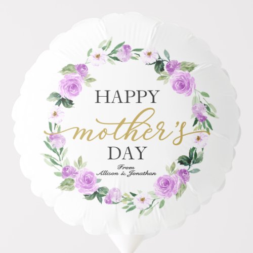 Purple Floral Wreath Happy Mothers Day Balloon