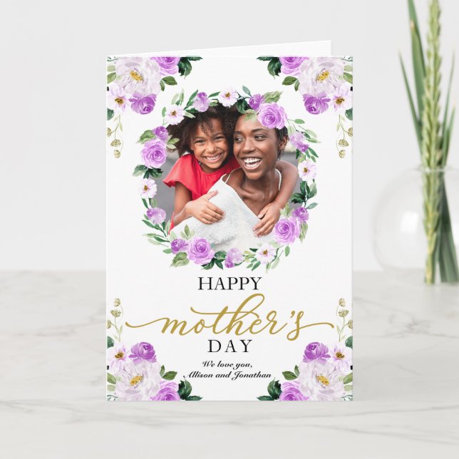 Purple Floral Wreath Happy Mothers Day Card (Front)