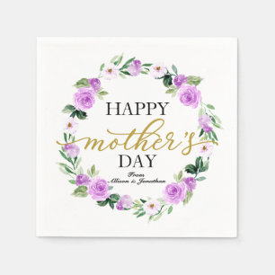 Purple Floral Wreath Happy Mothers Day Napkins