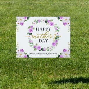Purple Floral Wreath Happy Mothers Day Sign