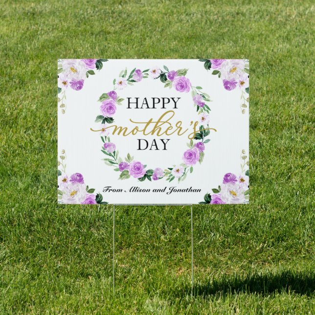 Purple Floral Wreath Happy Mothers Day Sign (Insitu)