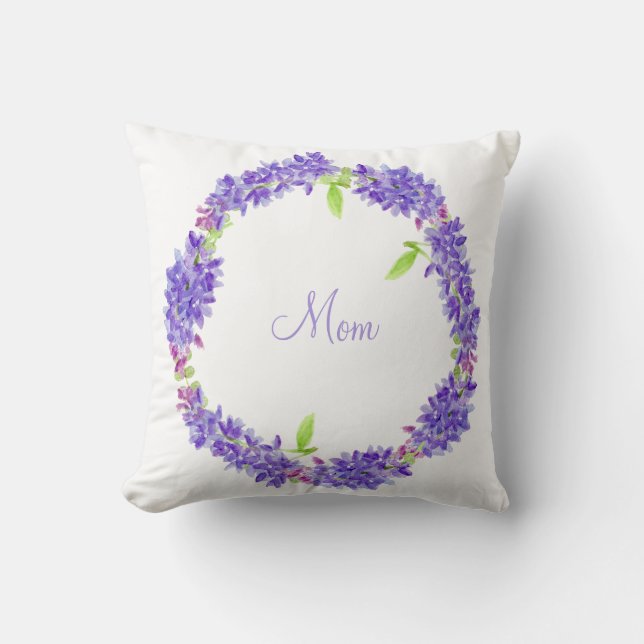 Purple Floral Wreath | Mom Throw Pillow (Front)