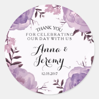 Wedding Stickers Zazzle Purple Fl Wreath Wedding Sticker
